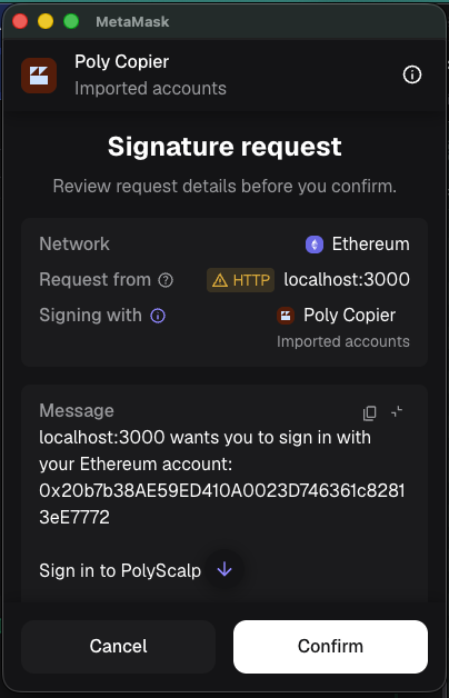 MetaMask signature request